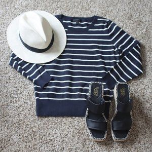 J Crew Navy and White Stripe Sweater sz M